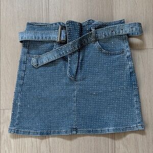 Denim Studded Skirt with Belt
